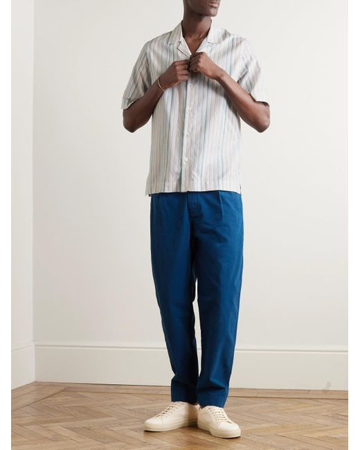 Paul Smith White Convertible-collar Striped Cotton-poplin Shirt for men