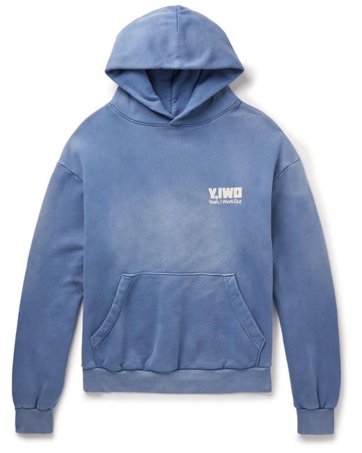 Y,IWO Blue Hardwear Logo-print Distressed Cotton-jersey Hoodie for men