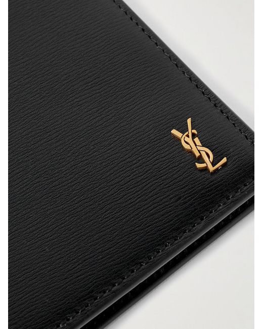 Saint Laurent Black Tiny Cassandre Logo-Appliquéd Leather Billfold Wallet for men