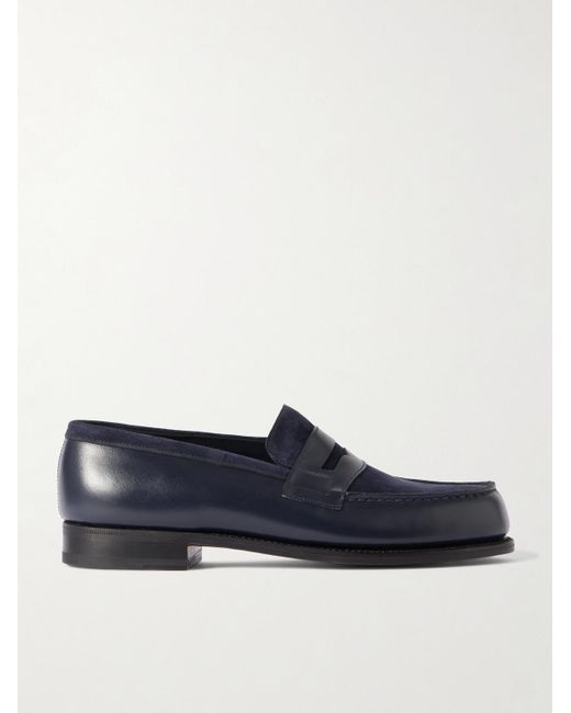 J.M. Weston Blue 180 Leather And Suede Penny Loafers for men