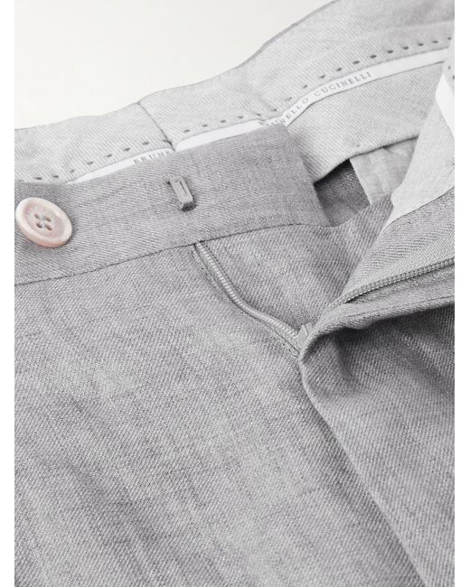 Brunello Cucinelli Gray Straight-leg Pleated Linen Suit Trousers for men
