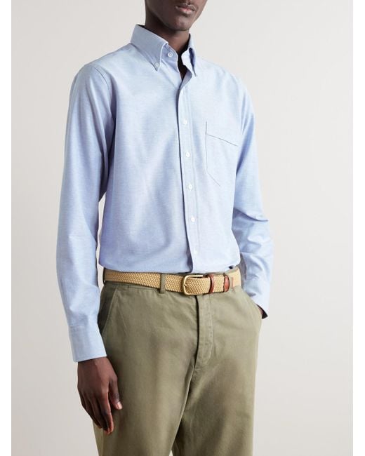 Drake's Blue Button-down Collar Cotton Oxford Shirt for men