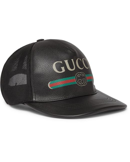 Gucci Black Fake Logo Leather Cap for men