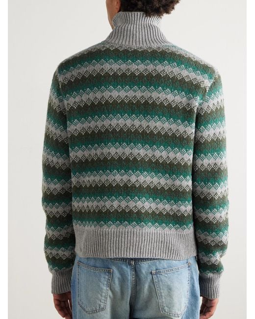 Auralee Green Jacquard-Knit Cashmere And Wool-Blend Cardigan for men