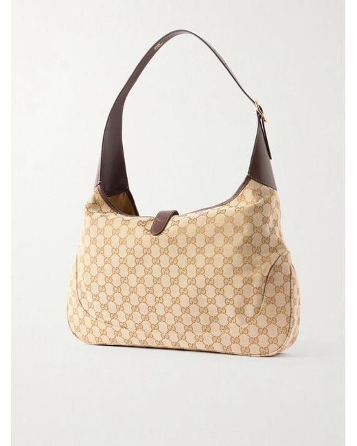 Gucci Natural Jackie 1961 Large Leather-Trimmed Monogrammed Canvas Messenger Bag for men