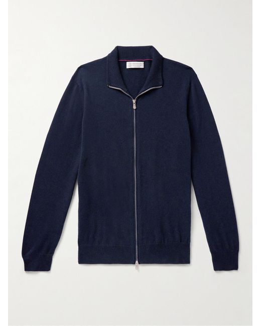 Brunello Cucinelli Blue Cashmere Zip-up Sweater for men
