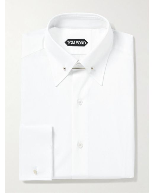 Tom Ford White Slim-Fit Pinned-Collar Double-Cuff Cotton-Poplin Shirt for men