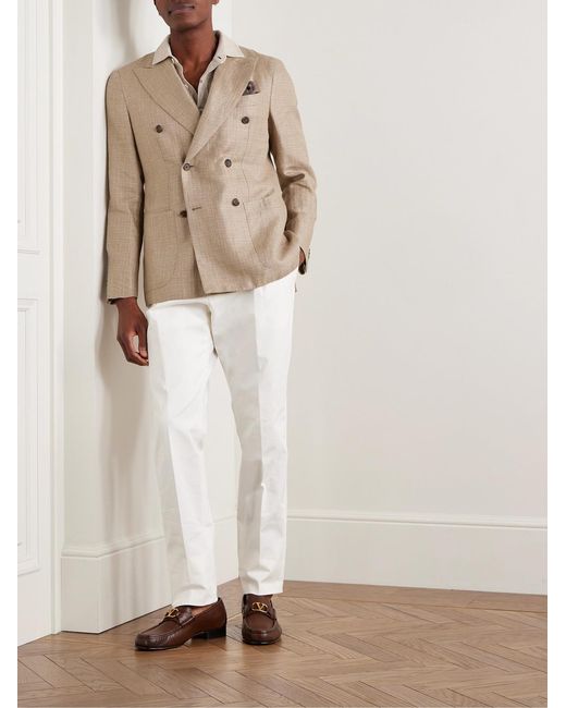 Caruso Natural Slim-Fit Double-Breasted Linen And Wool-Blend Blazer for men