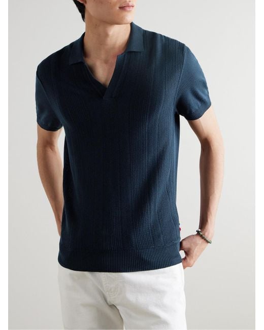 Orlebar Brown Blue Horton Slim-fit Ribbed Mulberry Silk And Organic Cotton-blend Polo Shirt for men