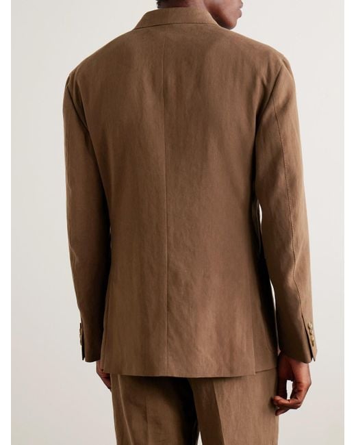 Dunhill Brown Cavendish Double-Breasted Linen Suit Jacket for men
