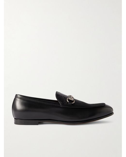 Gucci Black Jordy Logo-Debossed Horsebit Leather Loafers for men