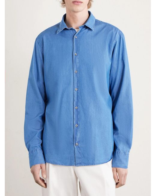 Cotton-Chambray Shirt di Canali in Blue da Uomo