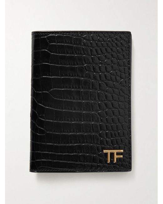 Tom Ford Black Croc-effect Glossed-leather Passport Holder for men