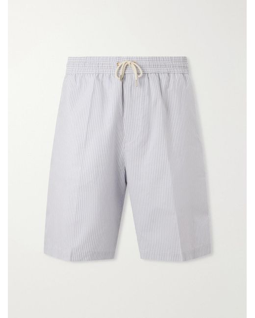 Paul Smith Gray Straight-Leg Striped Cotton Drawstring Shorts for men
