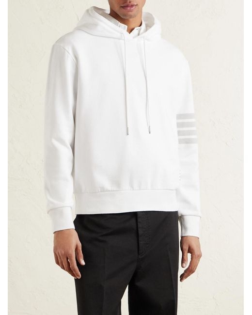 Thom Browne Natural Logo-Appliquéd Striped Cotton-Jersey Hoodie for men