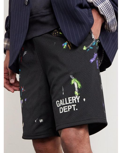GALLERY DEPT. Black Studio Gym Straight-Leg Paint-Splattered Mesh Shorts for men