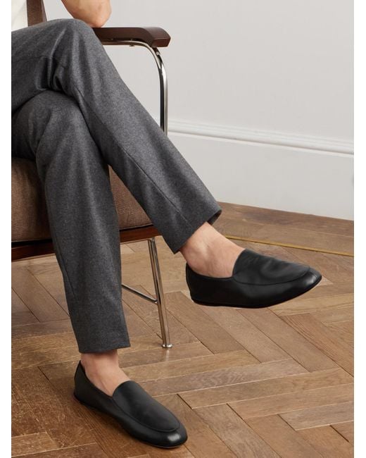 Loro Piana Black Anton Walk Leather Loafers for men