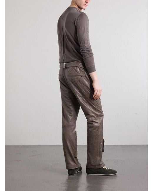 Rick Owens Gray Motopants Straight-leg Panelled Leather Trousers for men