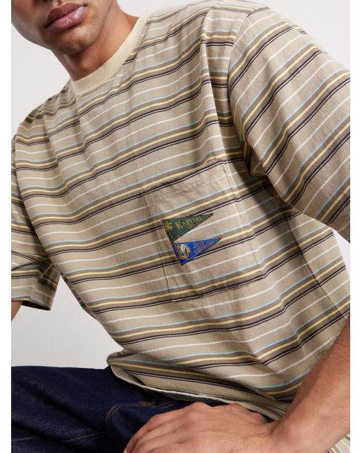 Kapital Natural Logo-appliquéd Striped Cotton-jersey T-shirt for men