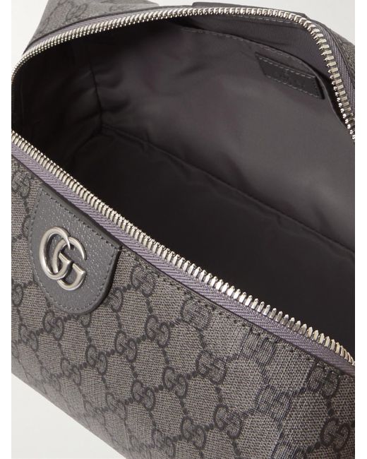 Gucci Gray Ophidia GG Leather-trimmed Monogrammed Supreme Coated-canvas Wash Bag for men