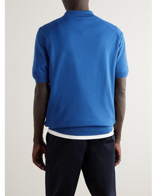 John Smedley Blue 14.Singular Wool-Piqué Polo Shirt for men