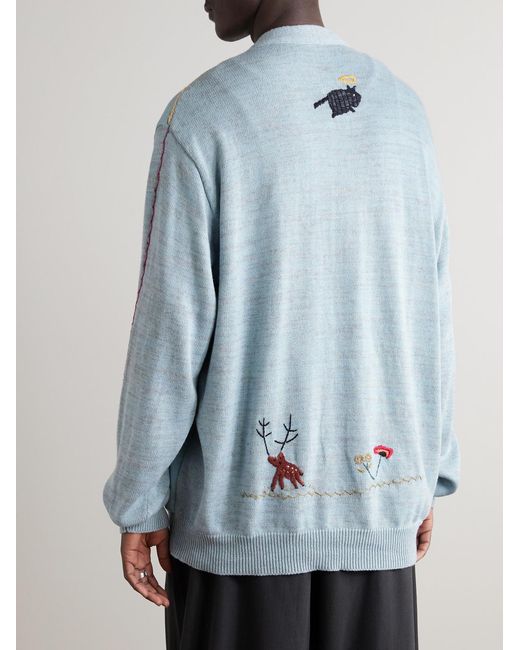 Kapital Blue Embroidered Chambray And Cotton Cardigan for men