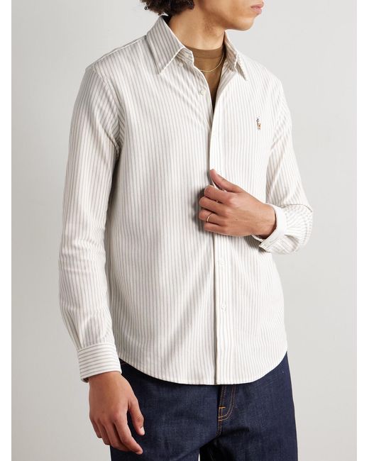 Polo Ralph Lauren Natural Slim-Fit Button-Down Collar Logo-Embroidered Striped Cotton Shirt for men