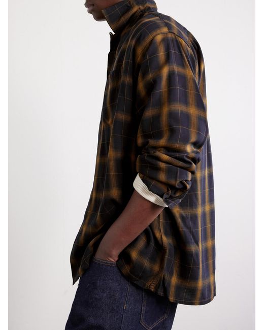 Beams Plus Blue Convertible-Collar Checked Woven Shirt for men