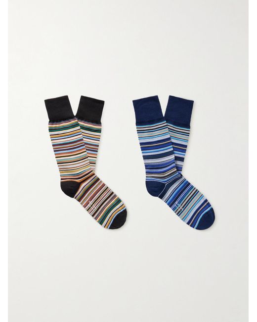 Paul Smith Blue Two-pack Striped Cotton-blend Socks for men