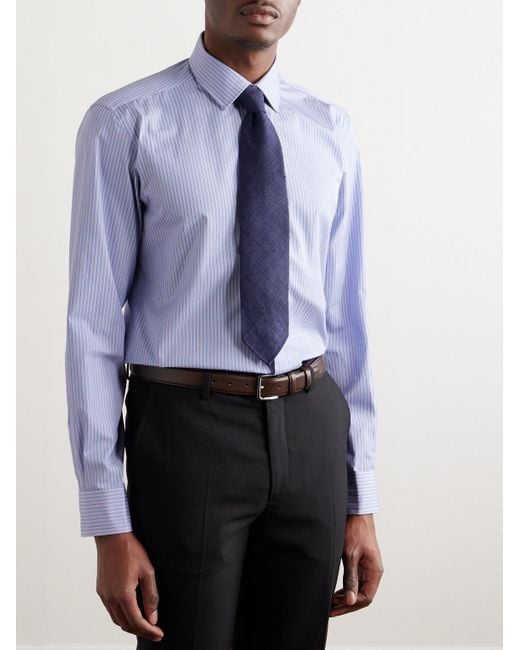 Charvet Blue Striped Cotton Oxford Shirt for men