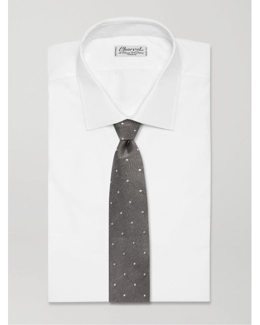 Paul Smith Gray 8cm Polka-dot Linen And Silk-blend Tie for men
