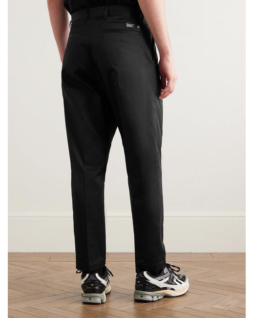 Neighborhood Black Tapered Pleated Cotton And Linen-Blend Twill Trousers for men