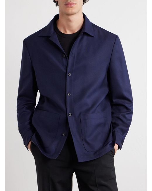 Thom Sweeney Blue Wool Overshirt for men