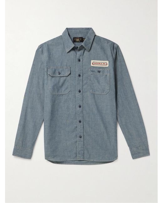 RRL Blue Embroidered Cotton And Hemp-blend Chambray Shirt for men