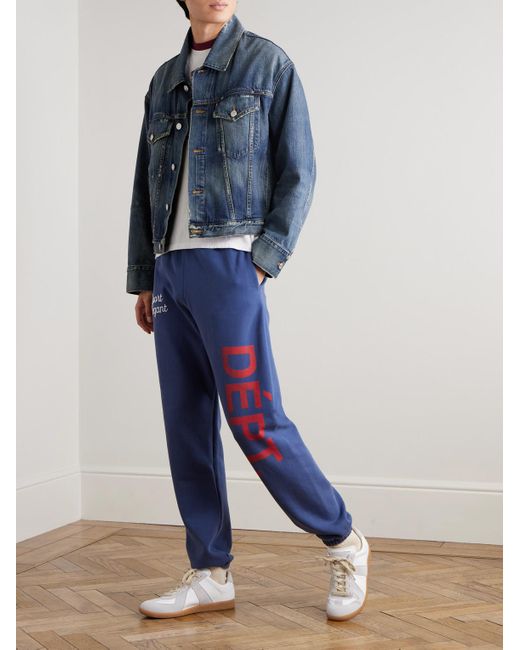 GALLERY DEPT. Blue Team Dept Tapered Embroidered Printed Cotton-Jersey Sweatpants for men