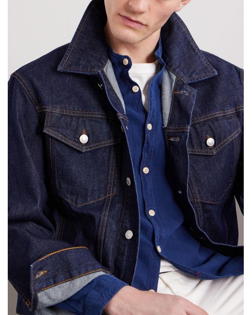 Oliver Spencer Blue Kildale Grandad-Collar Cotton Shirt for men