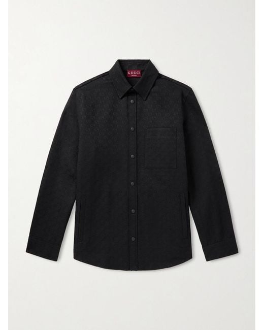 Monogrammed Cotton-Blend Jacquard Shirt di Gucci in Blue da Uomo