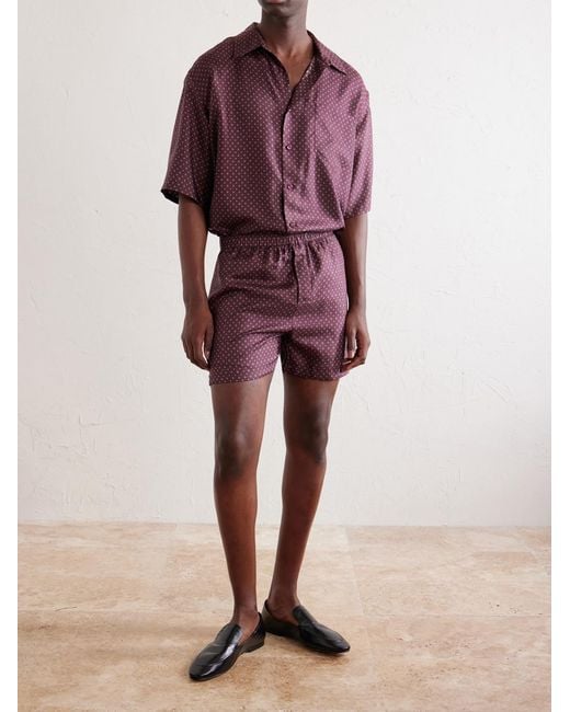 Saint Laurent Purple Straight-Leg Printed Silk-Satin Shorts for men