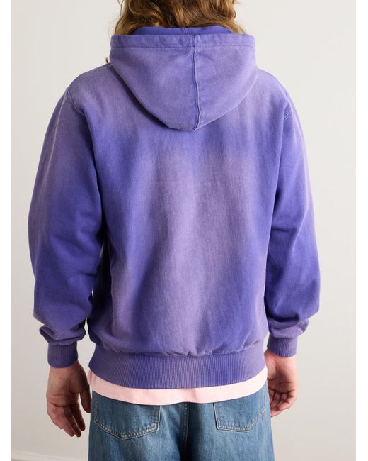 Thisisneverthat Purple Logo-embroidered Bleached Cotton-jersey Hoodie for men