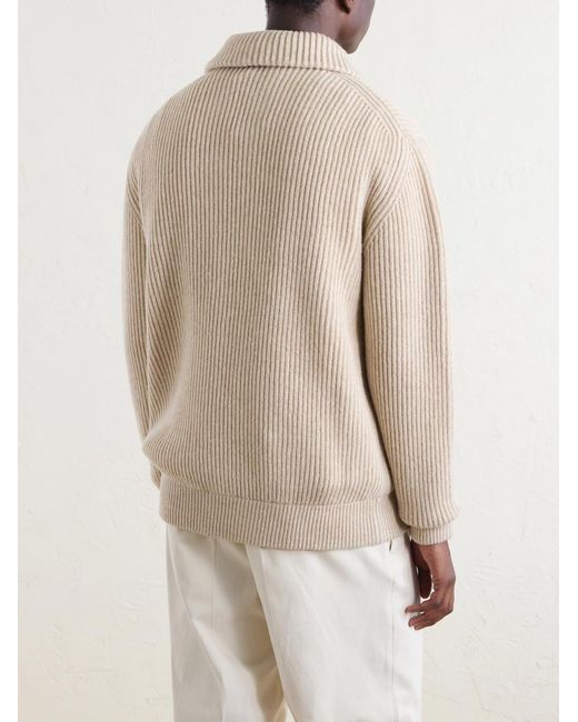 Altea Natural Ribbed Virgin Wool Cardigan for men