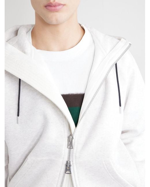 Sacai White Cotton-Jersey Zip-Up Hoodie for men