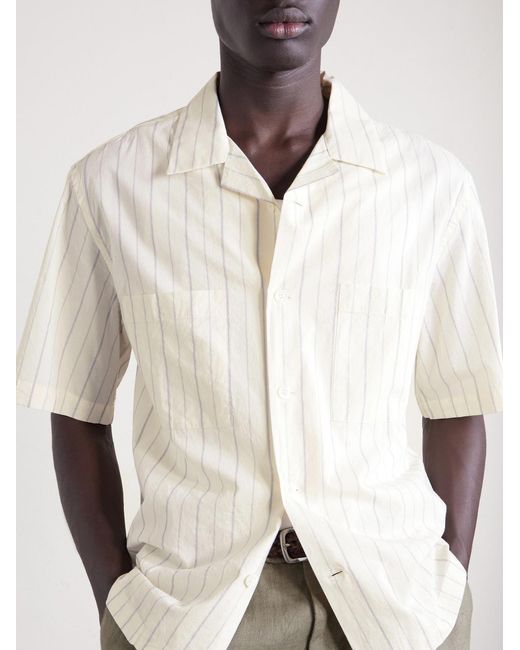 Barena Natural Cuban-collar Garment-dyed Striped Cotton-poplin Shirt for men