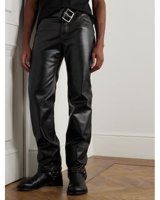 Loewe Black Straight-leg Belted Leather Trousers for men