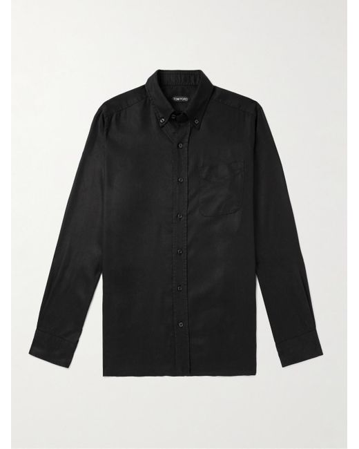 Tom Ford Hemd aus Lyocell-Popeline mit Button-Down-Kragen in Black für Herren
