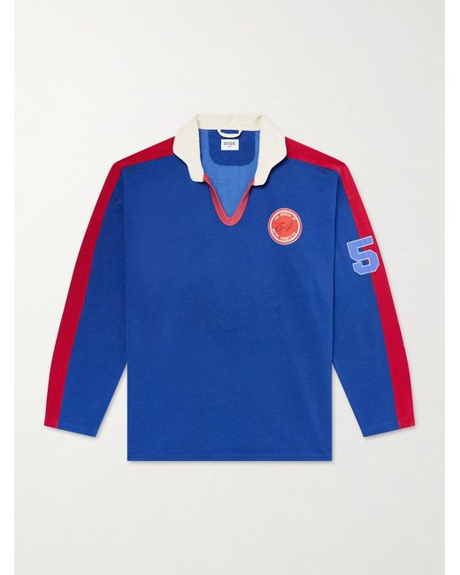 Bode Blue Lakewood Appliquéd Jersey Polo Shirt for men