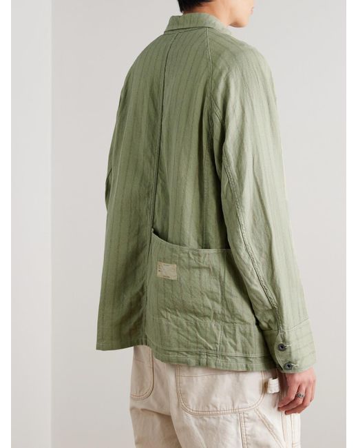 Kapital Green Gibson Striped Linen And Cotton-Blend Overshirt for men