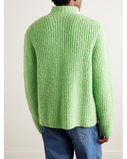 God's True Cashmere Green Cloud Ribbed Cashmere Cardigan for men