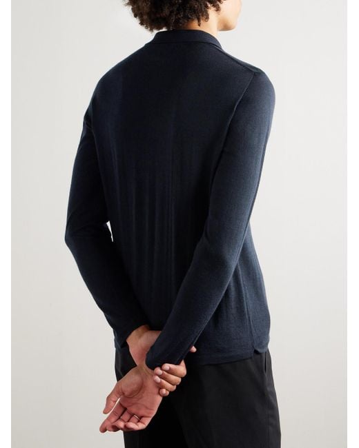Saman Amel Blue Slim-Fit Wool Polo Shirt for men