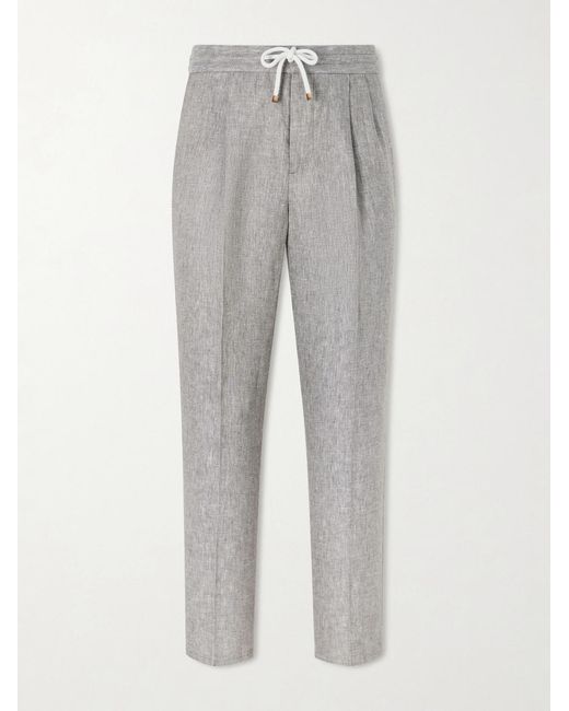 Brunello Cucinelli Gray Straight-Leg Pleated Hemp And Linen-Blend Twill Trousers for men