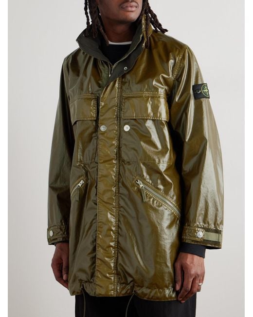 Stone Island Green Garment-Dyed Mussola Gommata Coated Cotton-Shell Parka for men